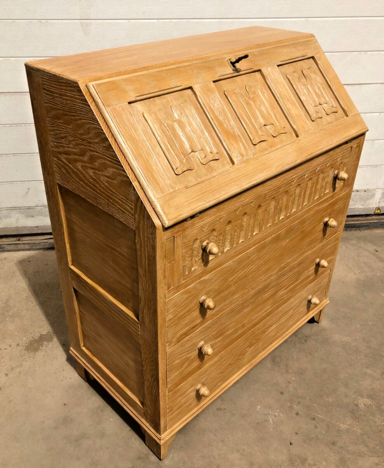 000864....Handsome Vintage Bleached Oak Bureau / Writing Desk ( sold )