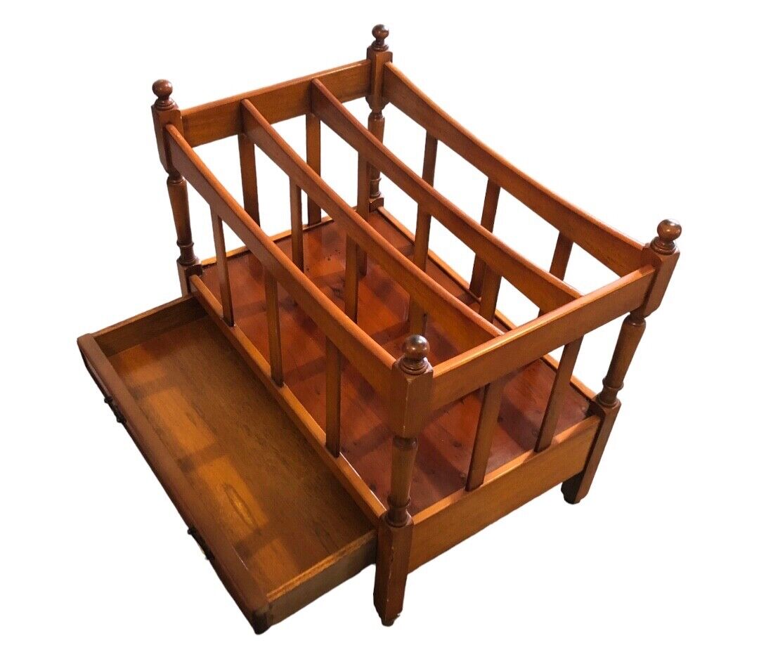 000783....Handsome Vintage Yew Canterbury / Magazine Rack ( sold )