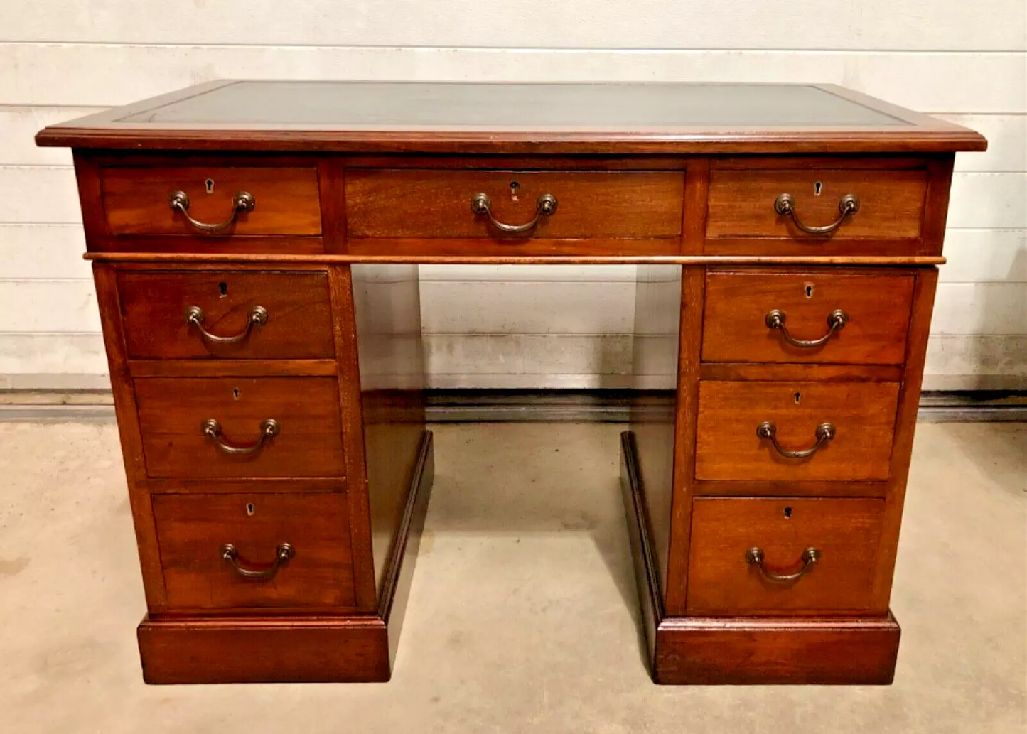 000733....Handsome Vintage Solid Mahogany Pedestal Desk ( sold )