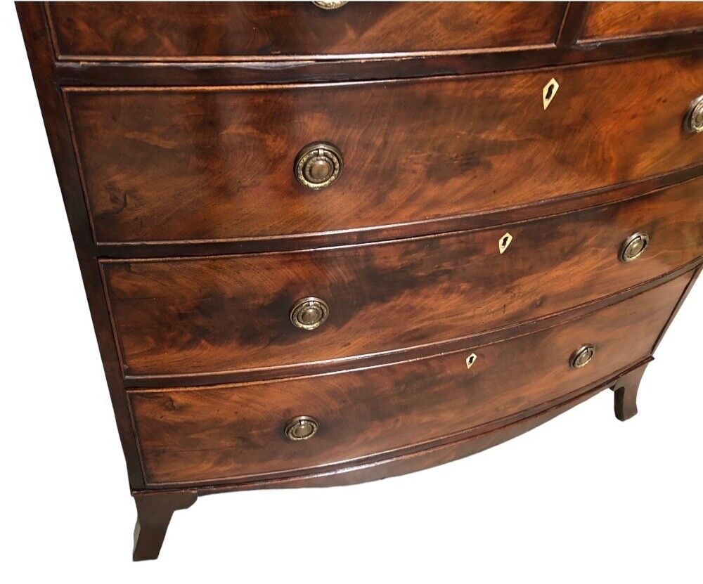 000844....Handsome Antique Mahogany Bow Front Chest Of Drawers ( sold )