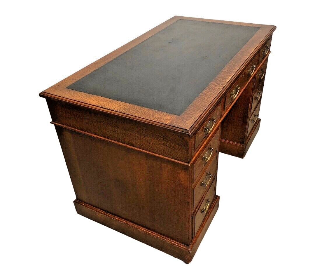 000851....Handsome Edwardian Oak Pedestal Desk ( sold )