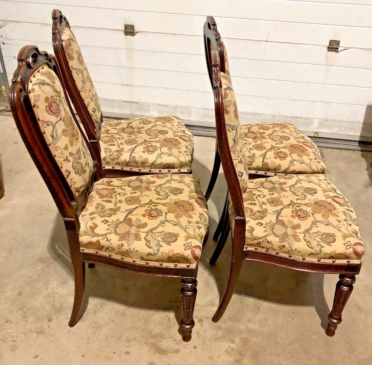 000790....Handsome Set Of Four Antique Carved Oak Dining Chairs