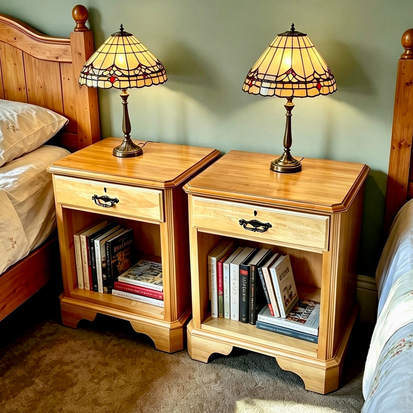 000501....Handsome Pair Of Vintage Bedside Tables