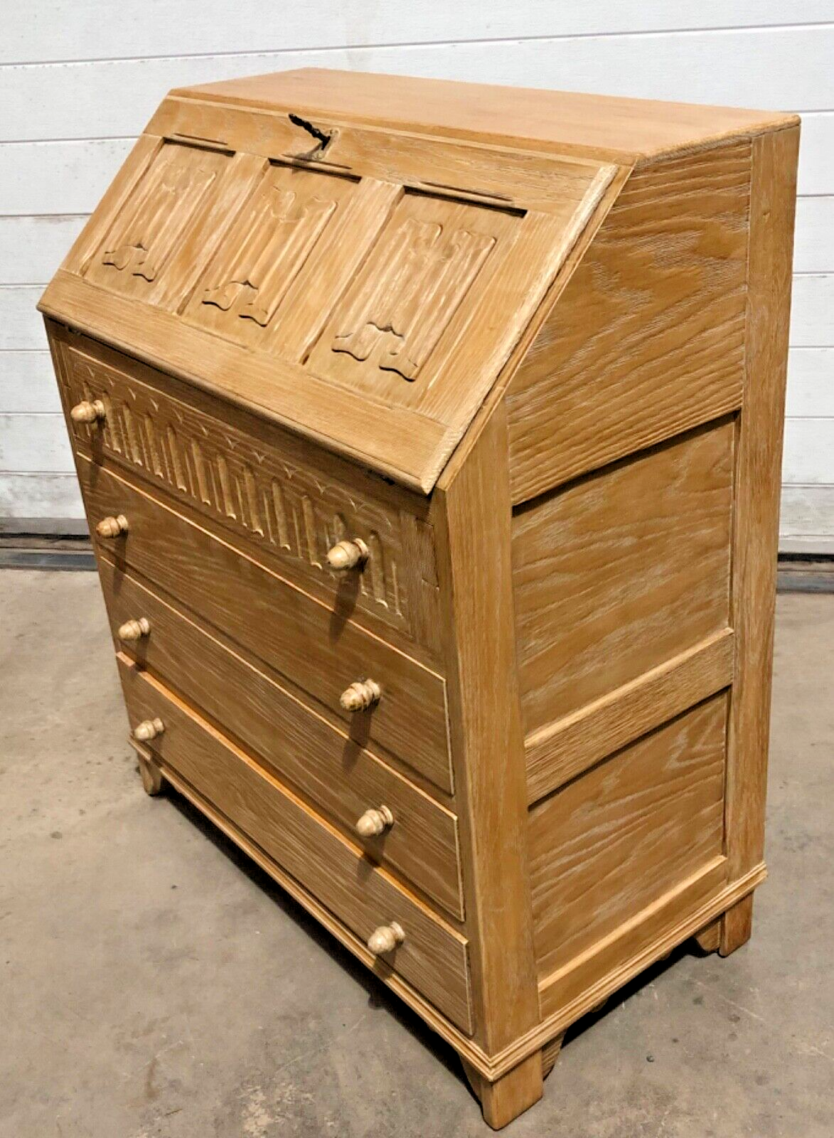 000864....Handsome Vintage Bleached Oak Bureau / Writing Desk ( sold )