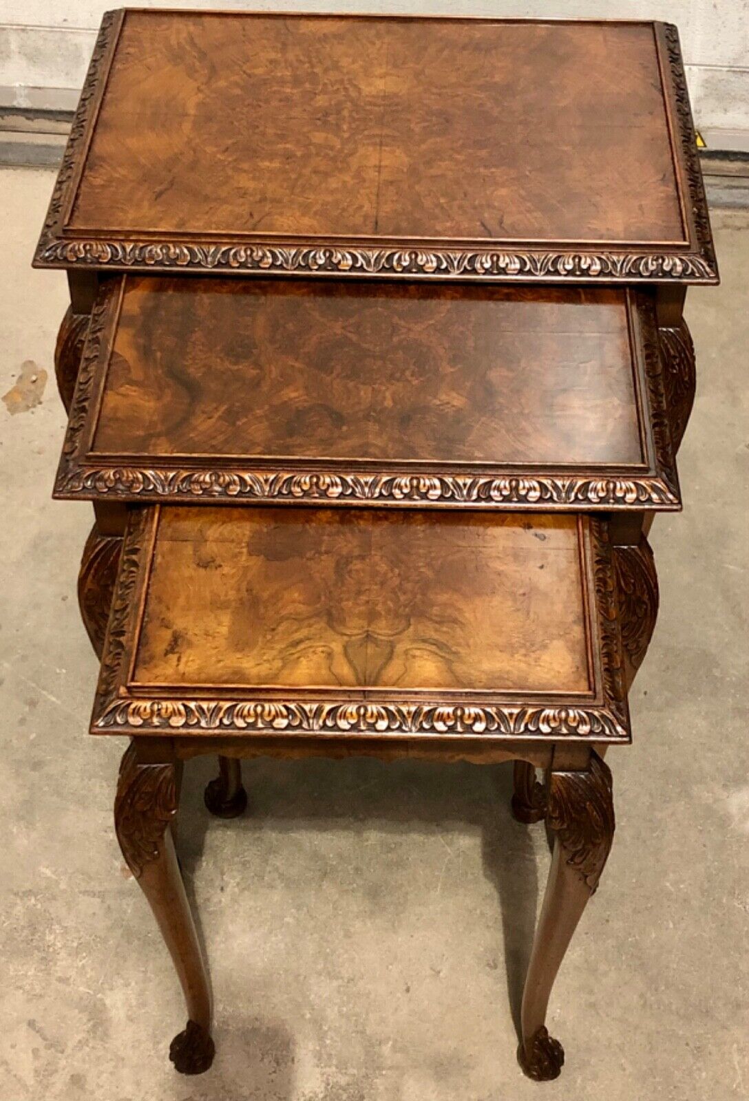 000820.....Stunning Figured Walnut Nest Of Tables / Walnut Coffee Tables ( sold )