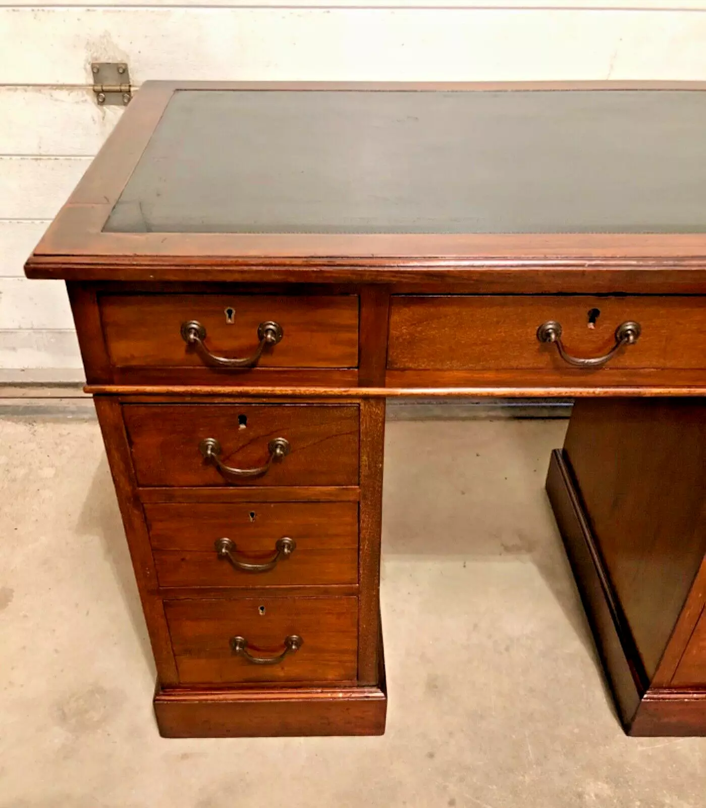 000733....Handsome Vintage Solid Mahogany Pedestal Desk ( sold )