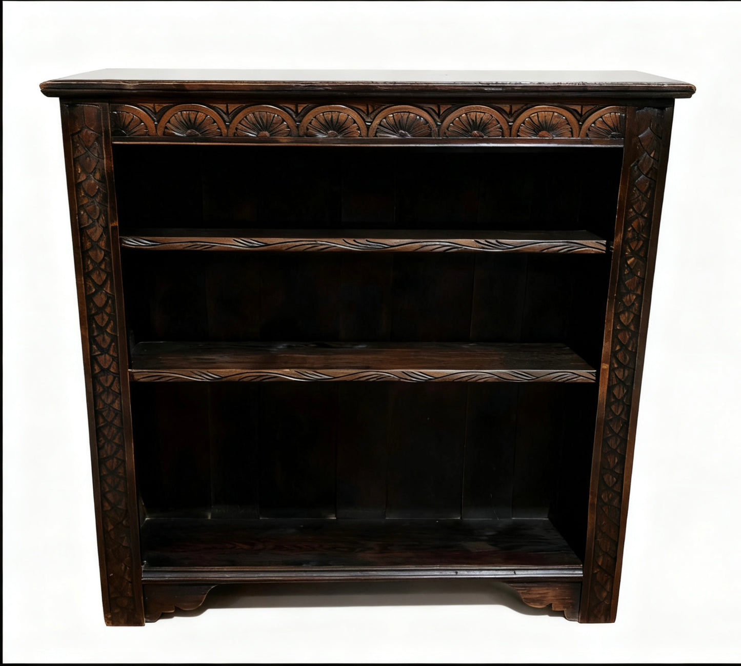 000543....Handsome Antique Carved Oak Bookcase ( sold )