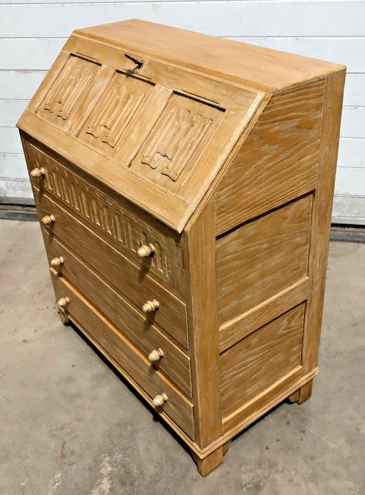 000864....Handsome Vintage Bleached Oak Bureau / Writing Desk ( sold )