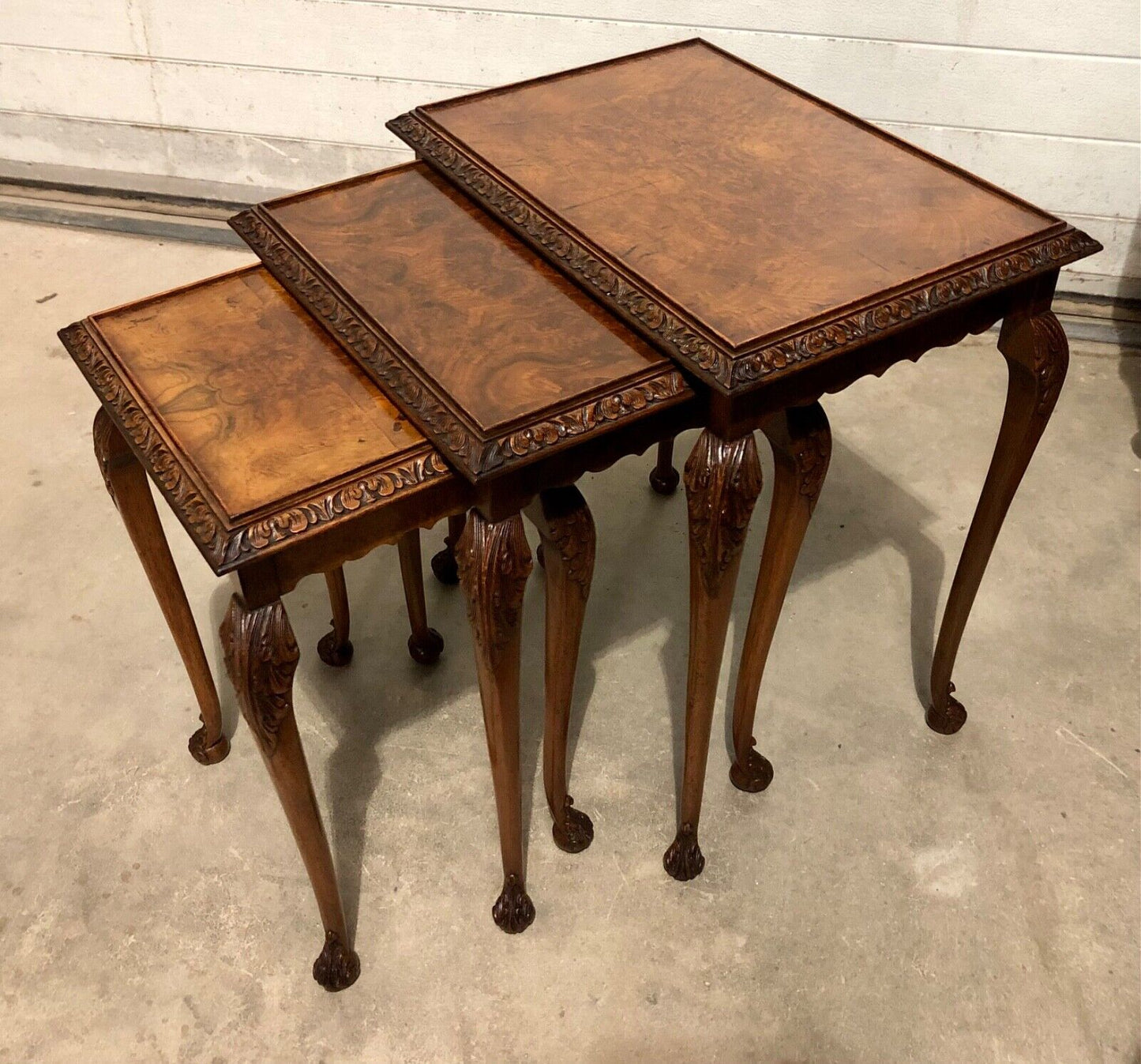 000820.....Stunning Figured Walnut Nest Of Tables / Walnut Coffee Tables ( sold )