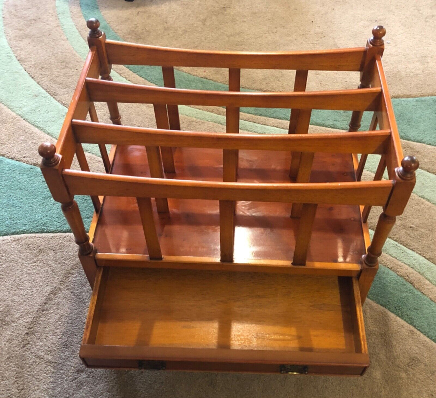 000783....Handsome Vintage Yew Canterbury / Magazine Rack ( sold )