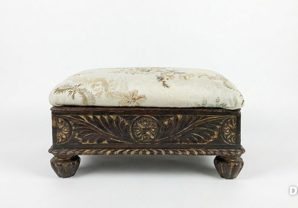 000547....Handsome Pair Of Vintage Carved Footstools ( sold )