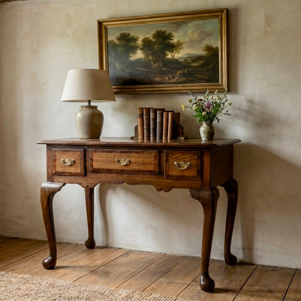 000796....Handsome Vintage Oak Lowboy Desk.