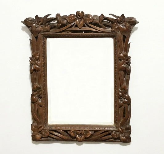 000540....Handsome Art Nouveau Carved Walnut Mirror