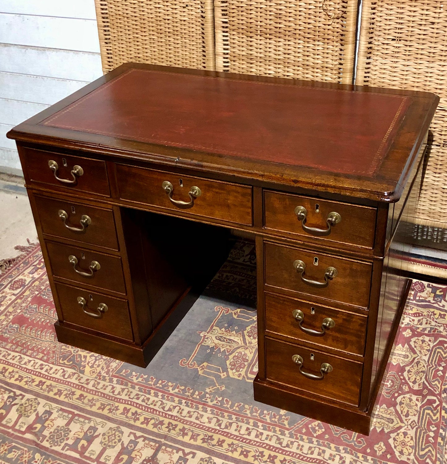 000566....Handsome Small Solid Mahogany Pedestal Desk