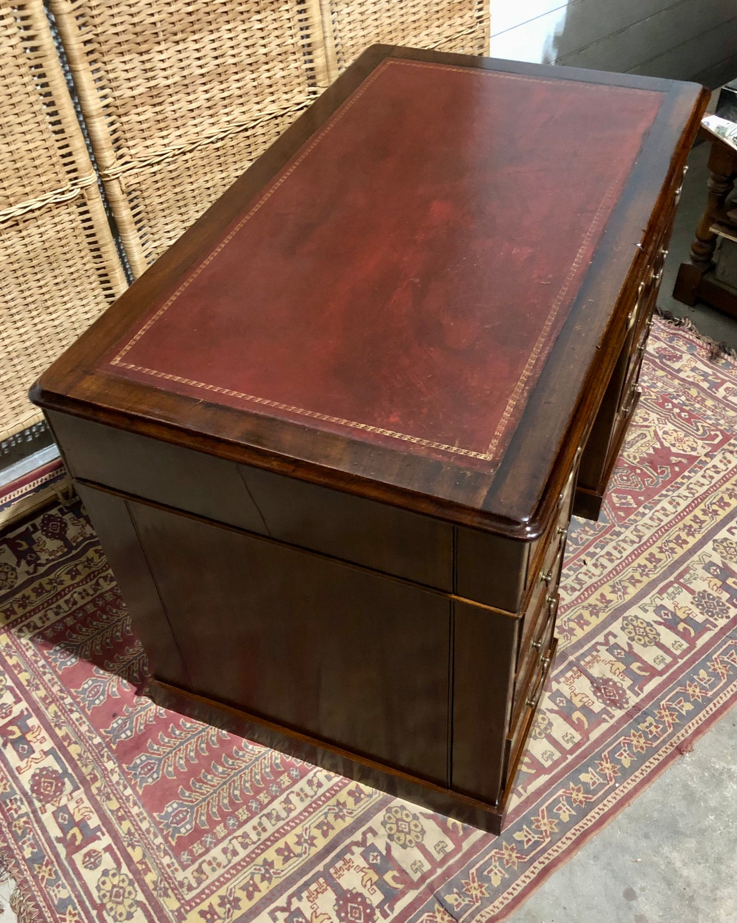 000566....Handsome Small Solid Mahogany Pedestal Desk