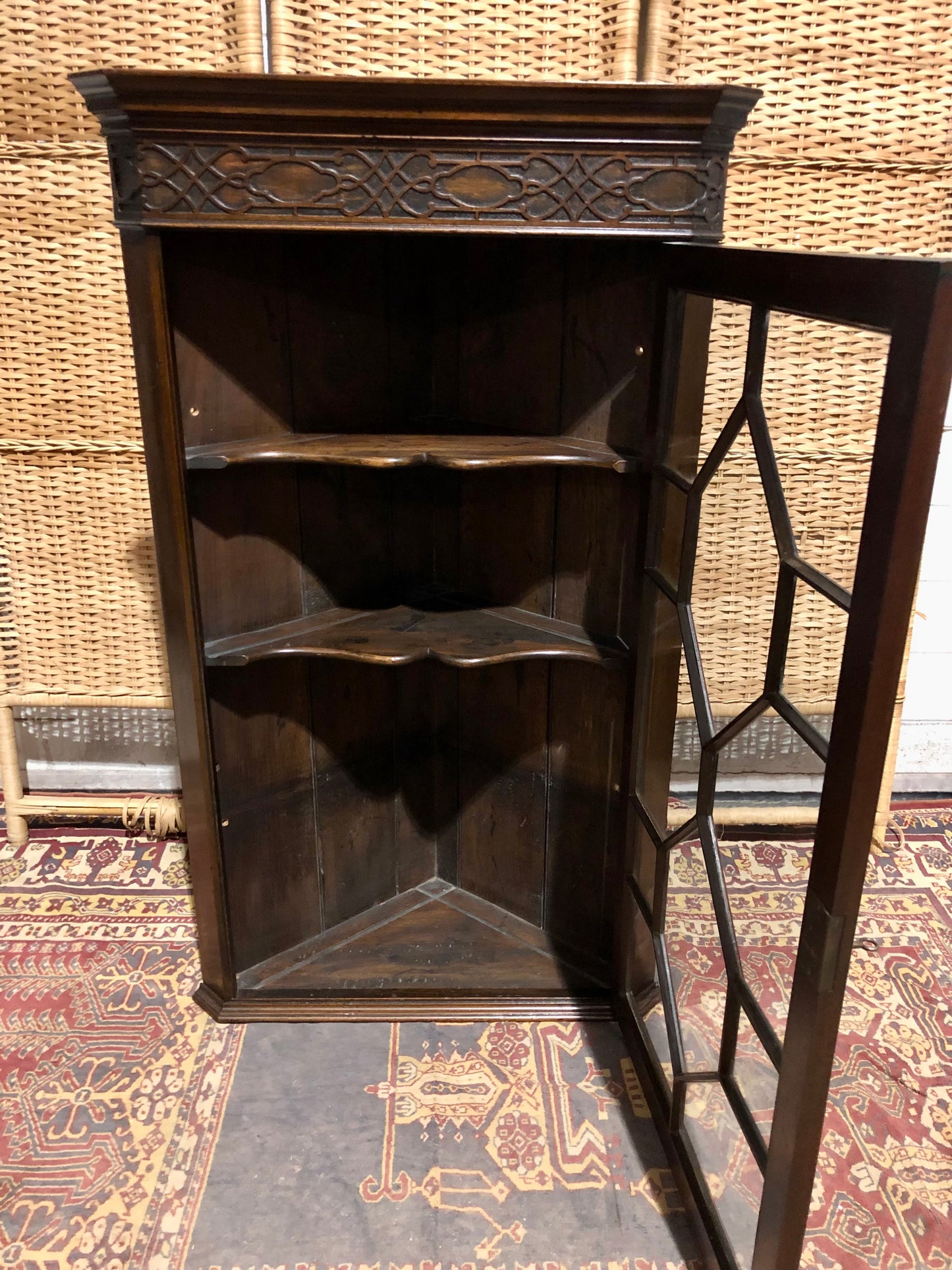 000560....Handsome Pair Of Mahogany Glazed Corner Cabinets