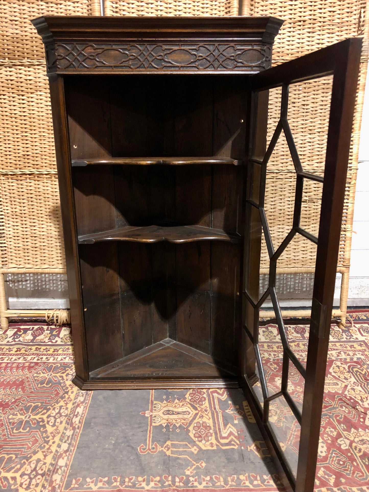 000560....Handsome Pair Of Mahogany Glazed Corner Cabinets