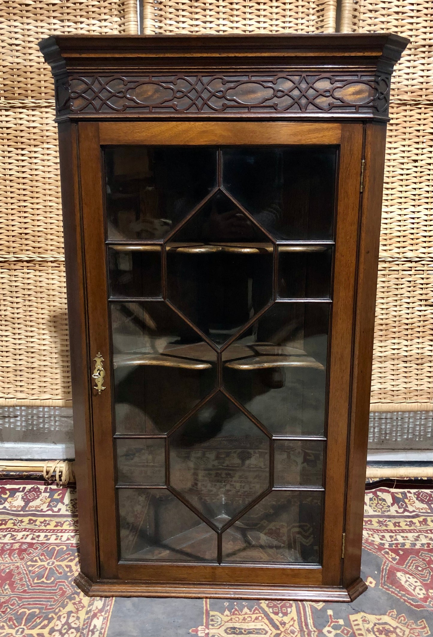 000560....Handsome Pair Of Mahogany Glazed Corner Cabinets