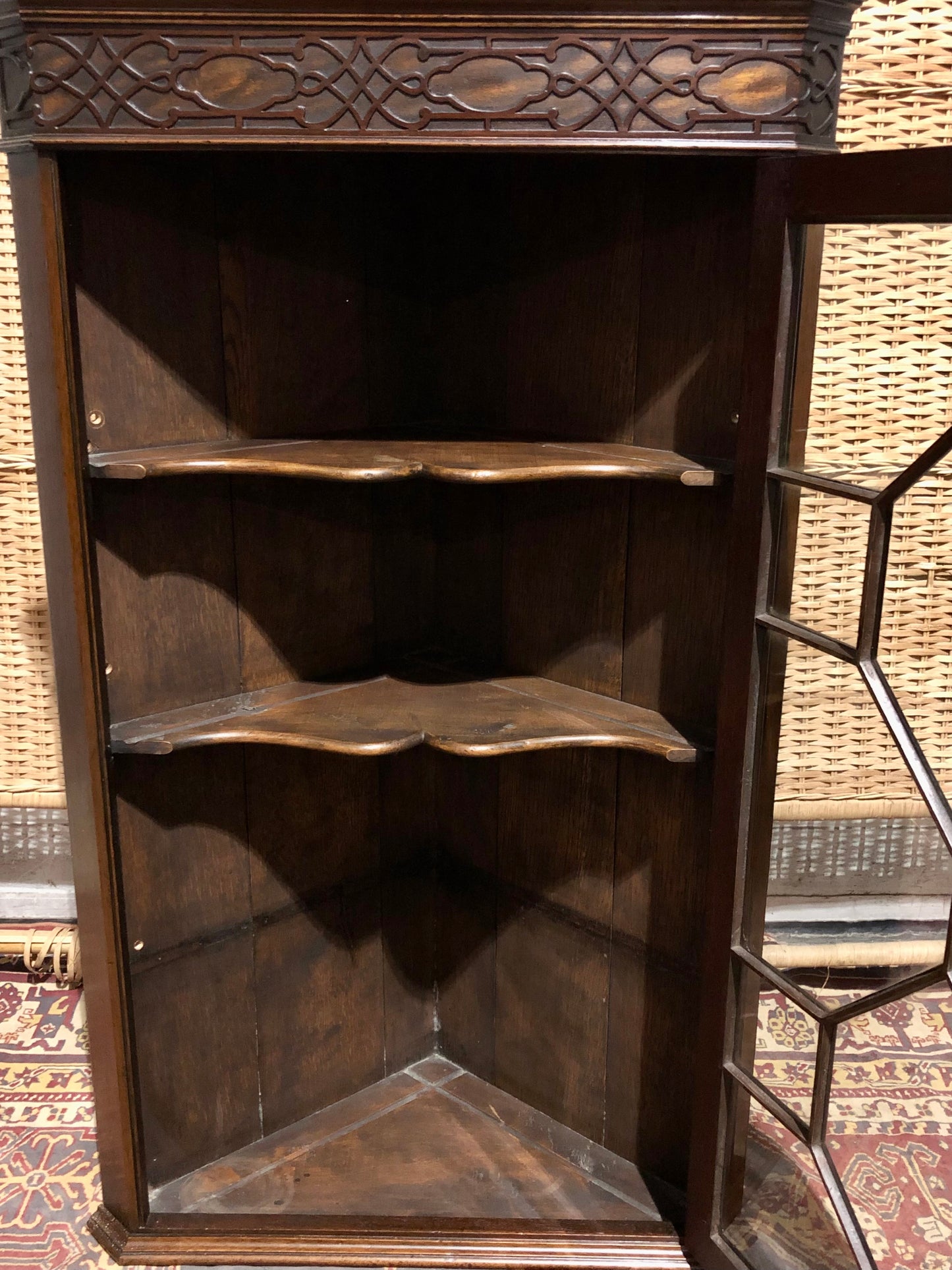 000560....Handsome Pair Of Mahogany Glazed Corner Cabinets