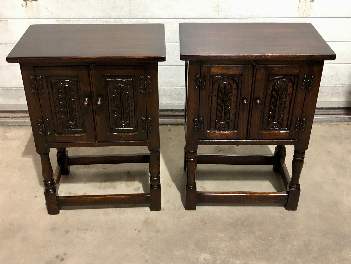 000726....Two Similar Vintage Carved Oak Bedside Tables ( sold )