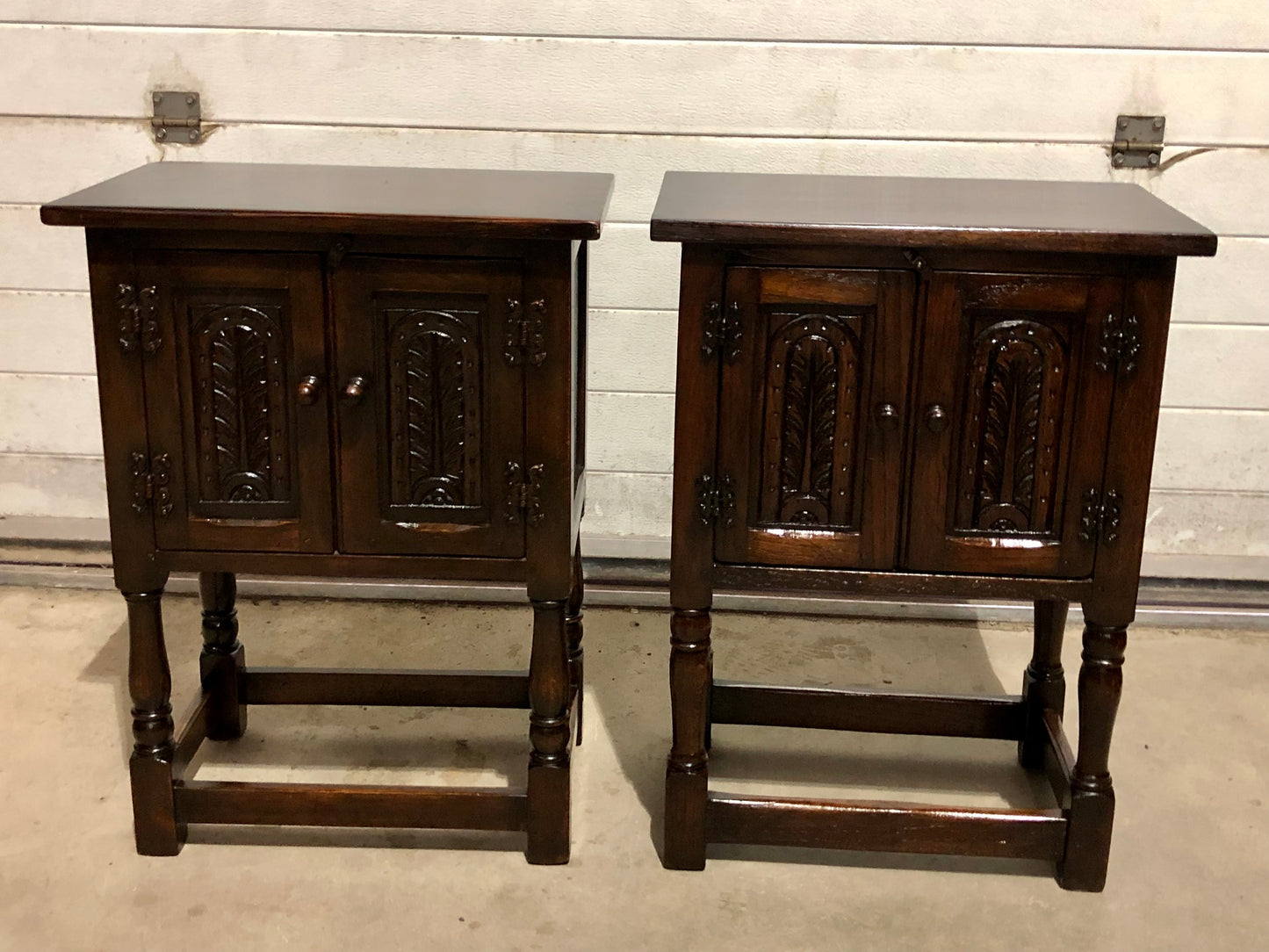 000726....Two Similar Vintage Carved Oak Bedside Tables ( sold )