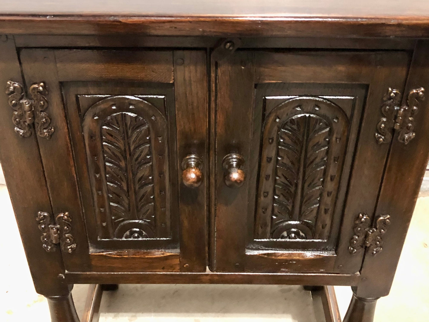 000726....Two Similar Vintage Carved Oak Bedside Tables ( sold )