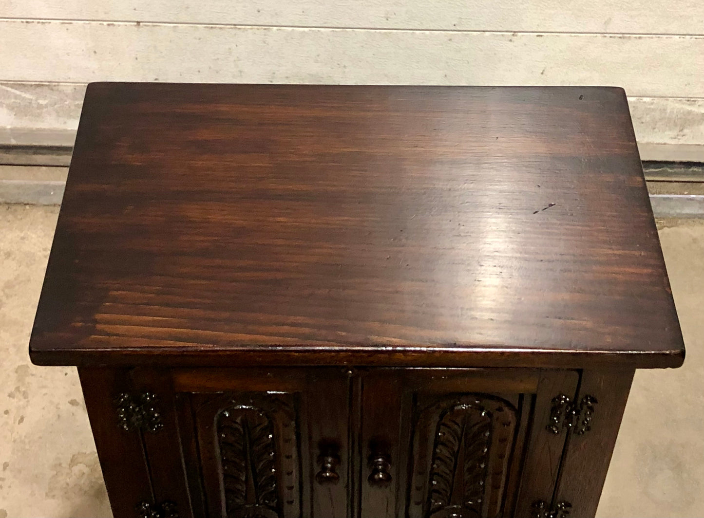 000726....Two Similar Vintage Carved Oak Bedside Tables ( sold )