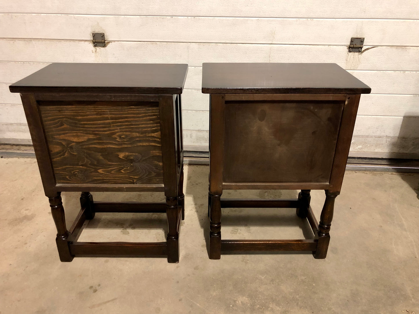 000726....Two Similar Vintage Carved Oak Bedside Tables ( sold )