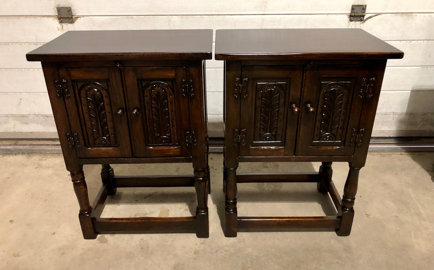 000726....Two Similar Vintage Carved Oak Bedside Tables ( sold )