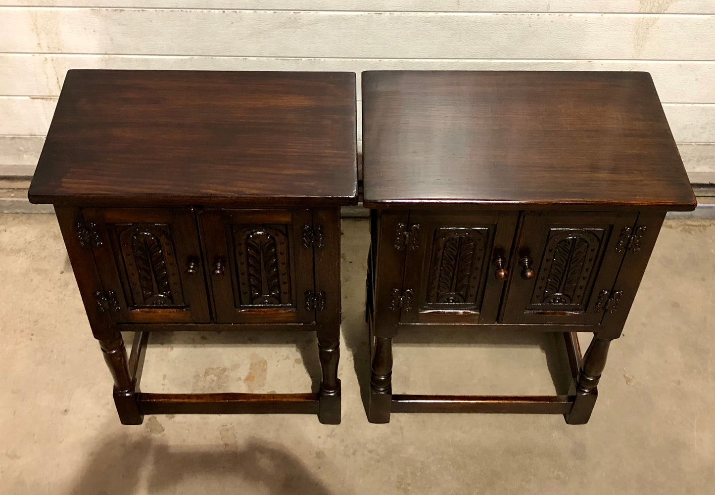 000726....Two Similar Vintage Carved Oak Bedside Tables ( sold )