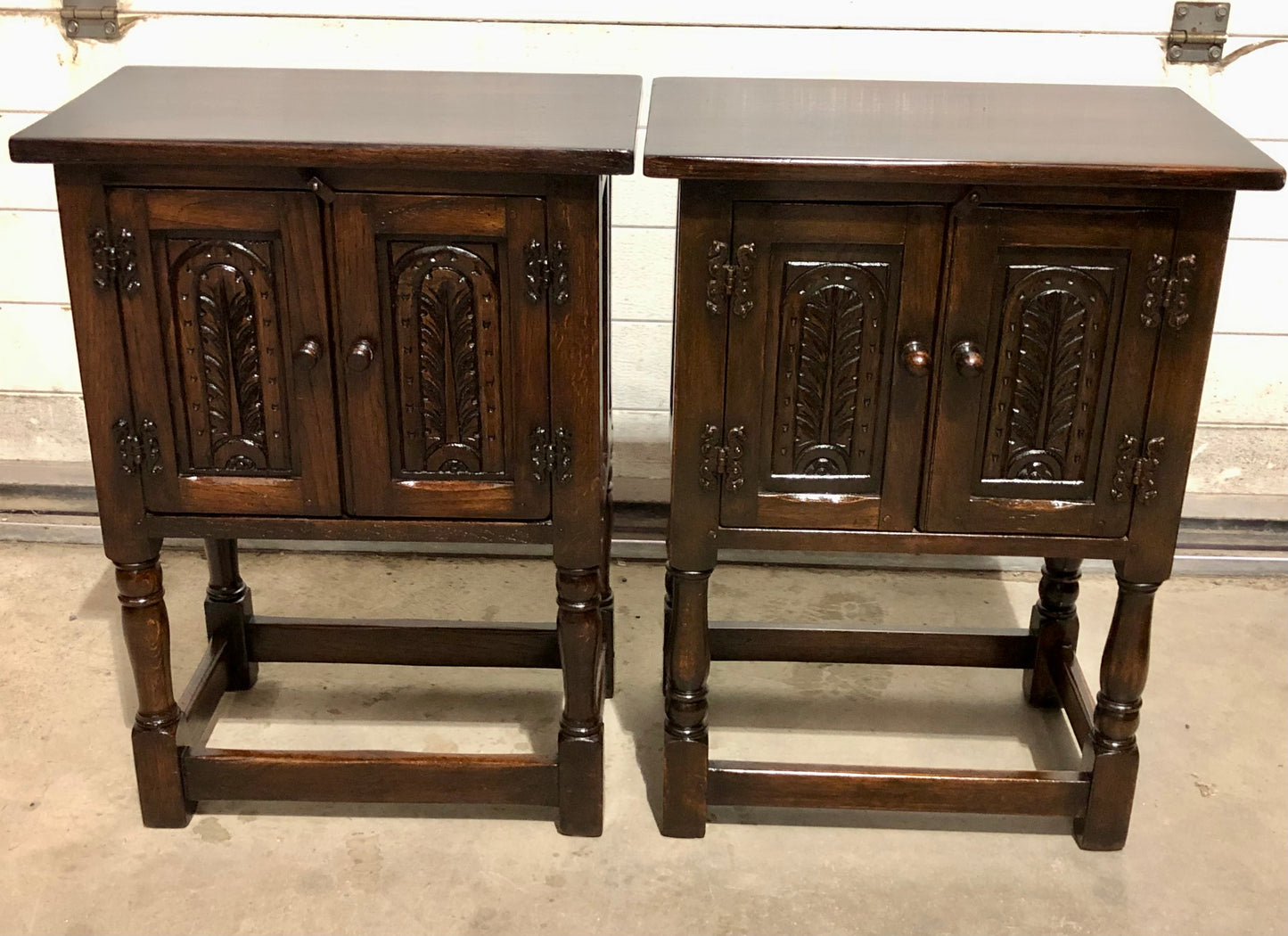 000726....Two Similar Vintage Carved Oak Bedside Tables ( sold )