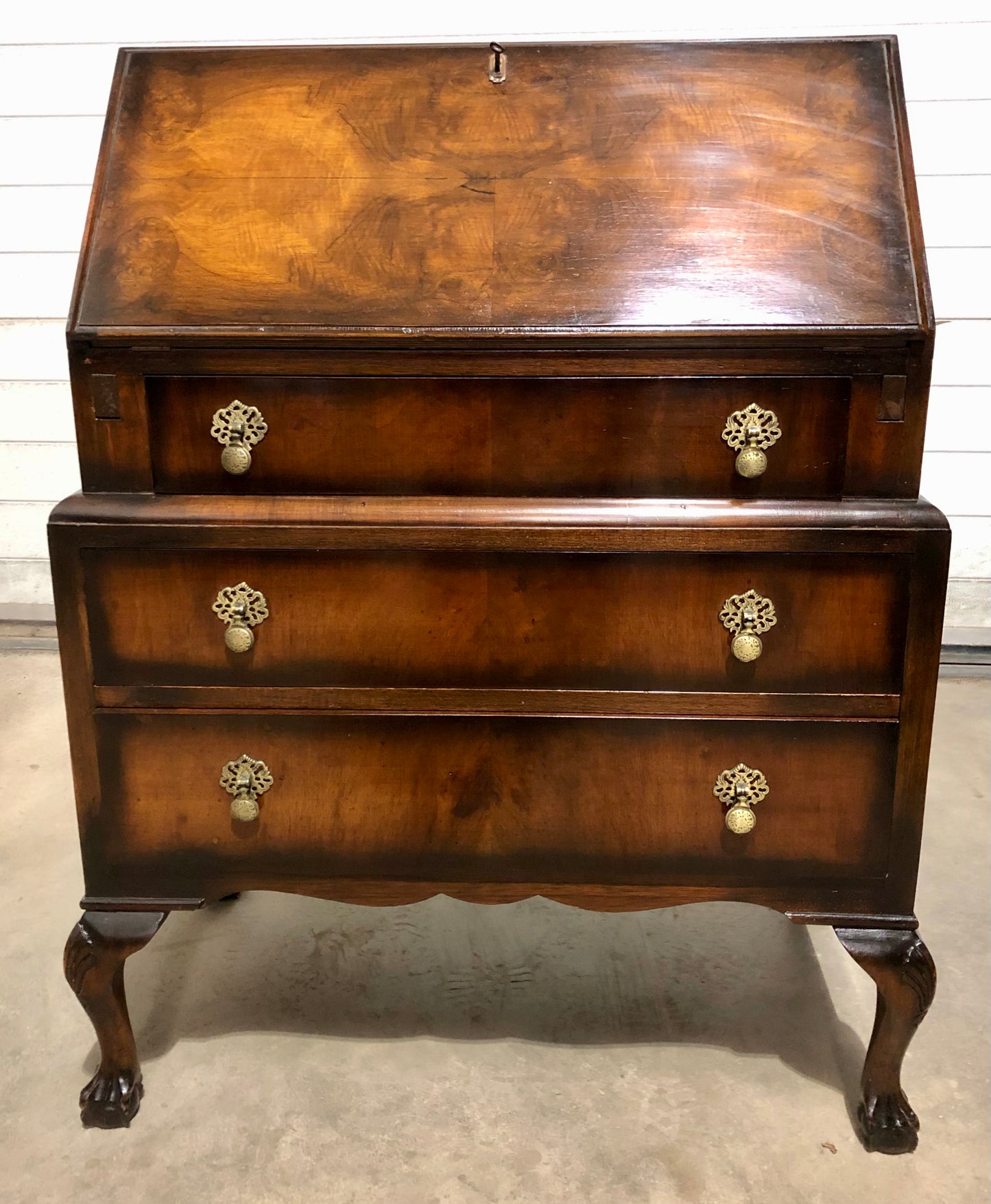 000725....Handsome Vintage Figured Walnut Writing Bureau ( sold )