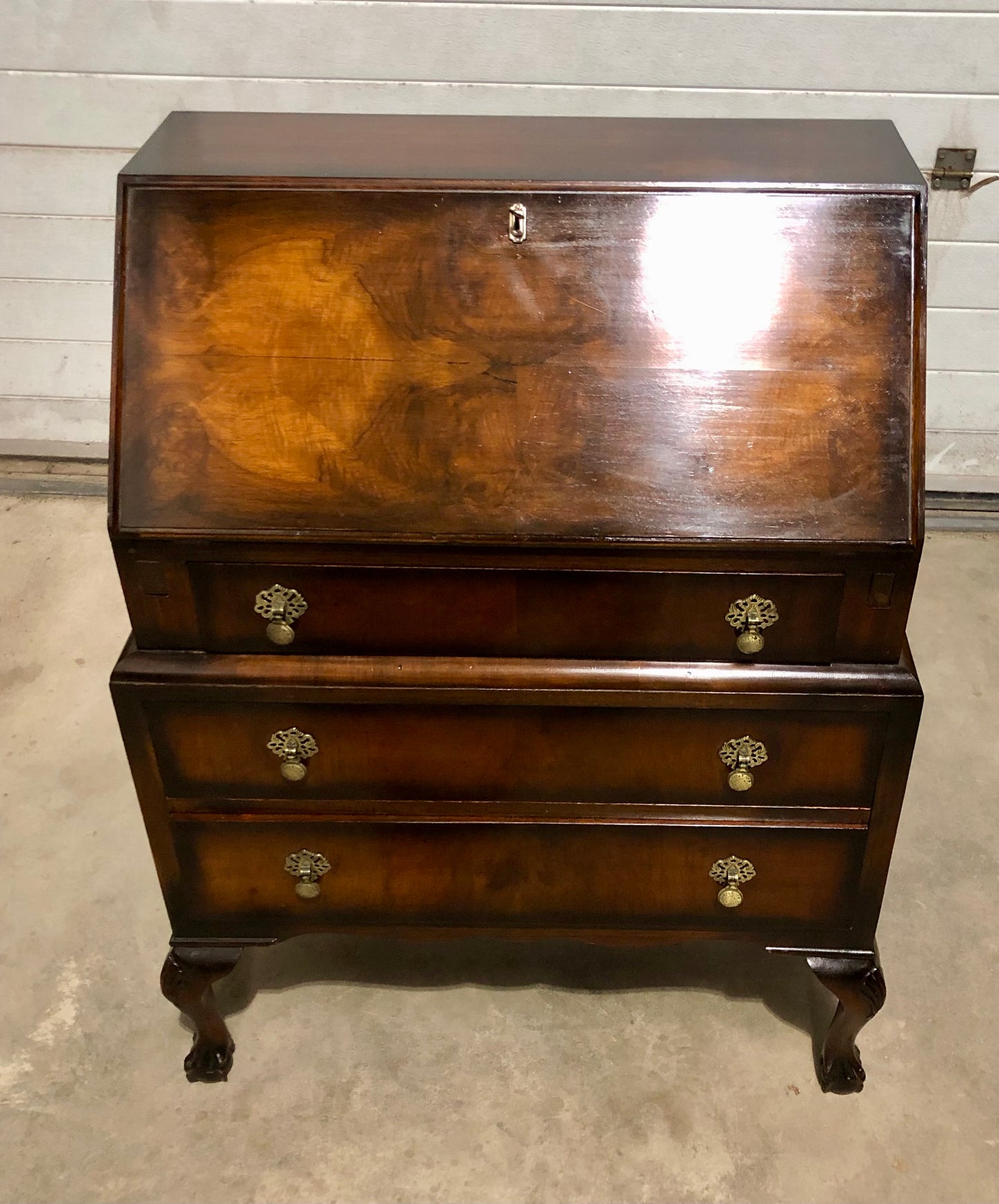 000725....Handsome Vintage Figured Walnut Writing Bureau ( sold )