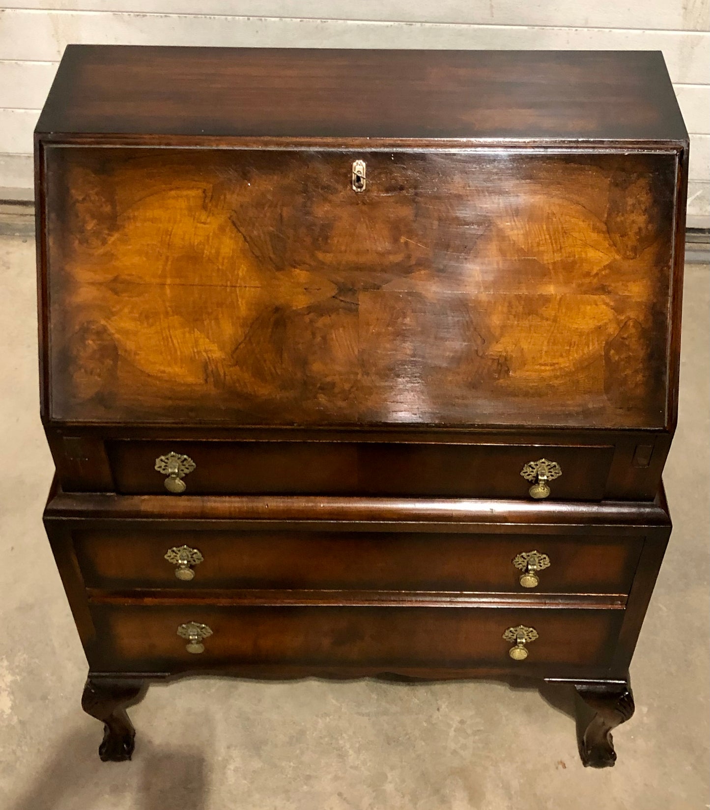 000725....Handsome Vintage Figured Walnut Writing Bureau ( sold )