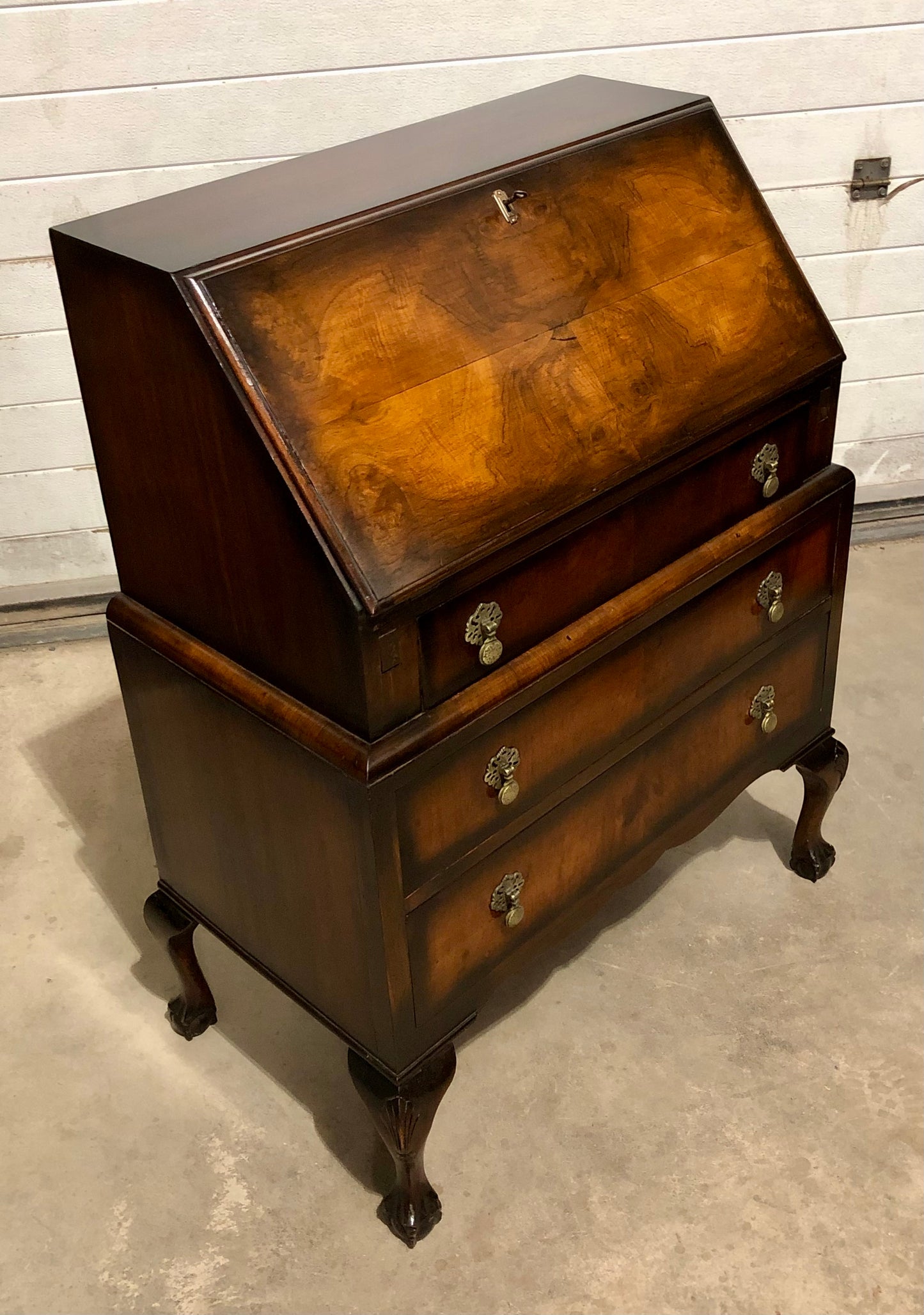 000725....Handsome Vintage Figured Walnut Writing Bureau ( sold )