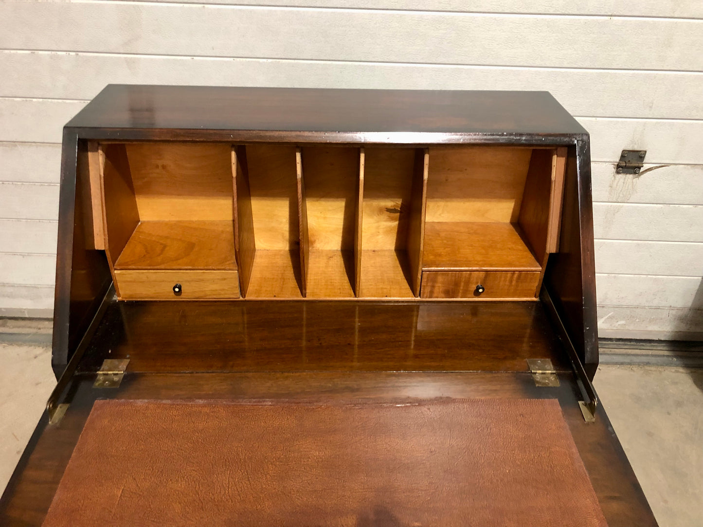 000725....Handsome Vintage Figured Walnut Writing Bureau ( sold )