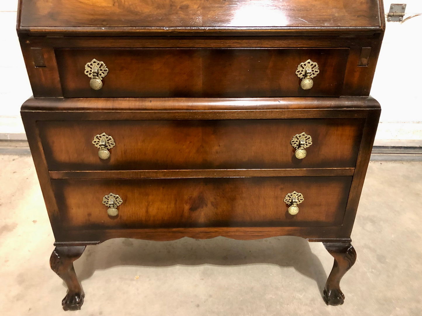 000725....Handsome Vintage Figured Walnut Writing Bureau ( sold )