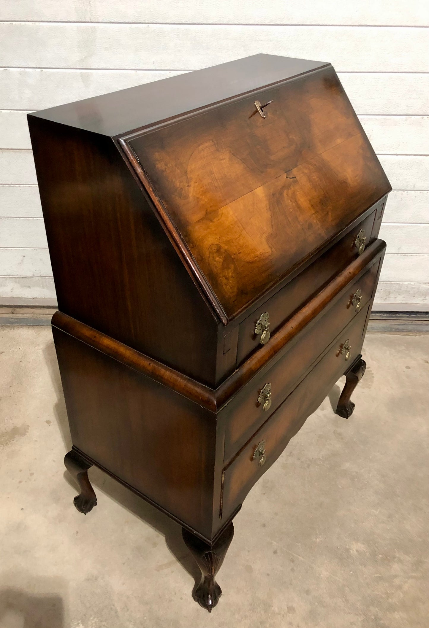 000725....Handsome Vintage Figured Walnut Writing Bureau ( sold )