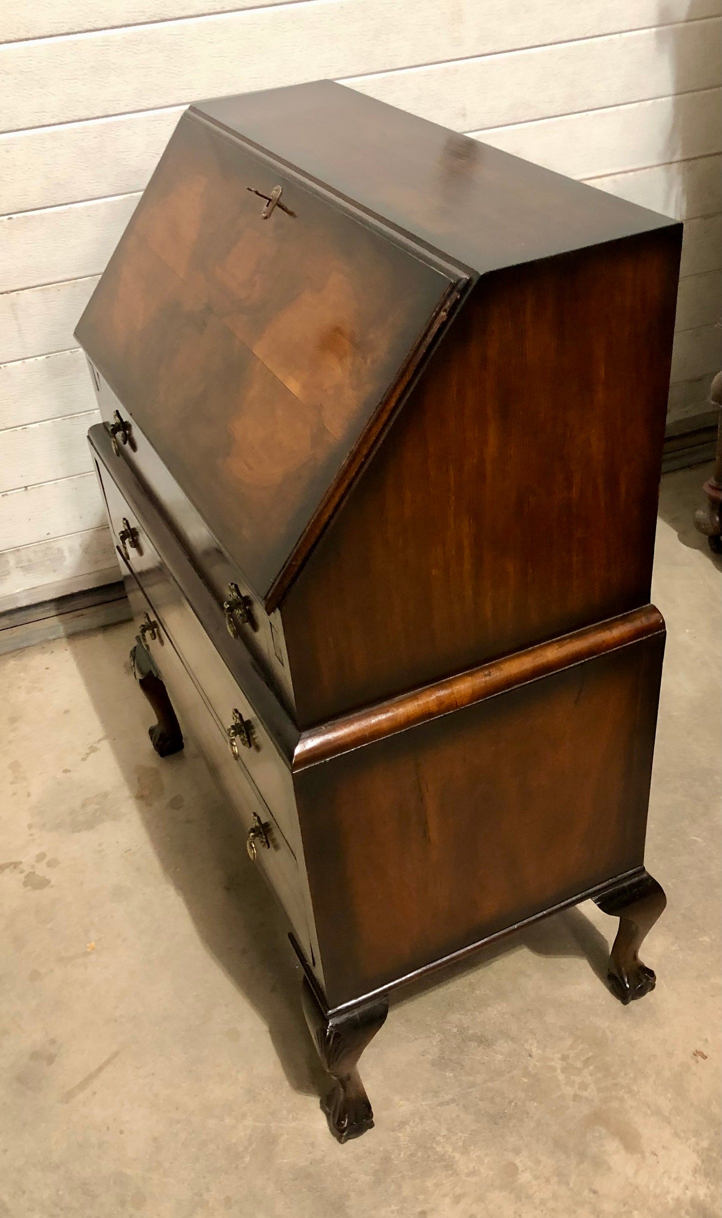 000725....Handsome Vintage Figured Walnut Writing Bureau ( sold )