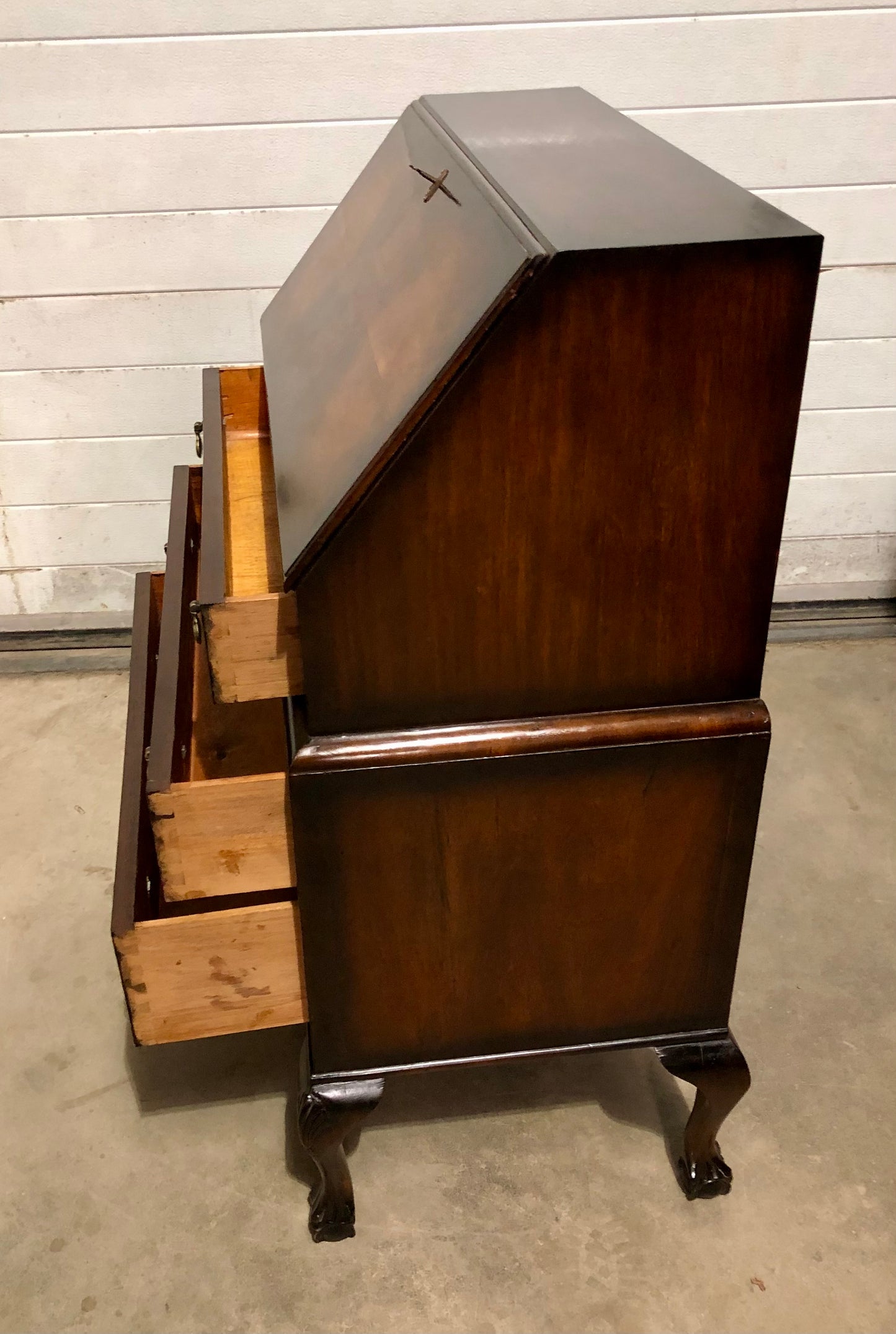 000725....Handsome Vintage Figured Walnut Writing Bureau ( sold )