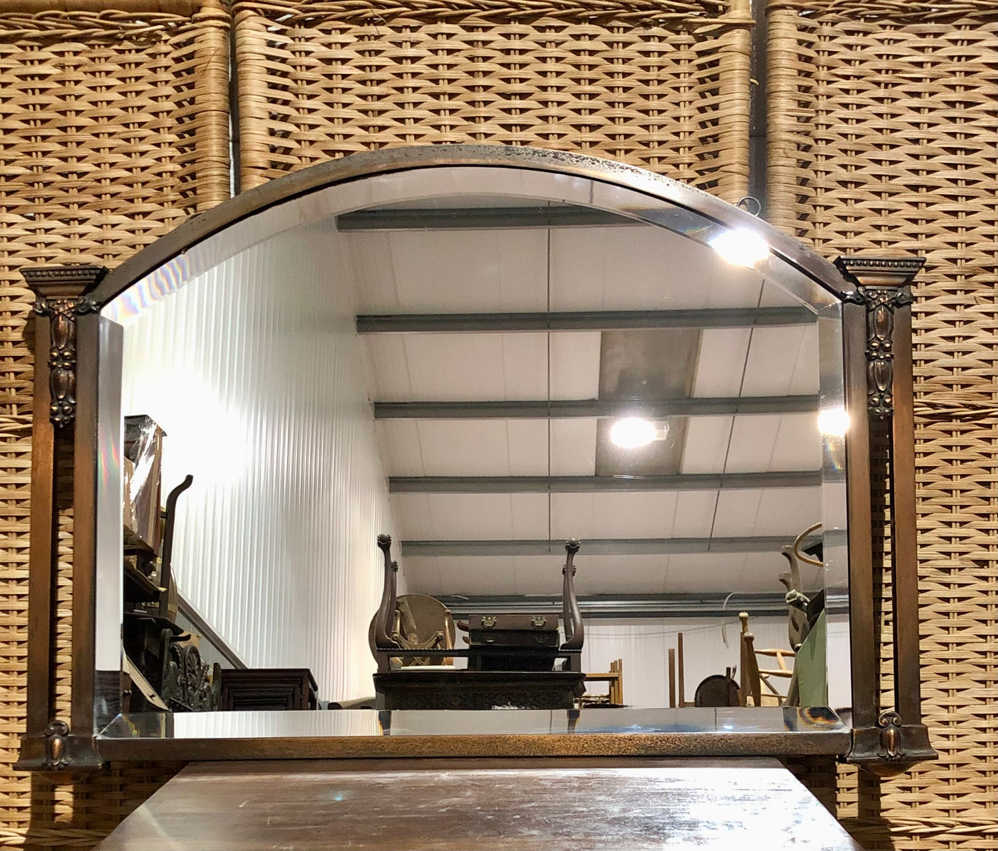 000558....Handsome Vintage Metal Overmantel Mirror