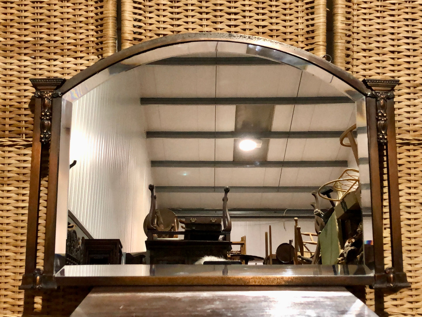 000558....Handsome Vintage Metal Overmantel Mirror