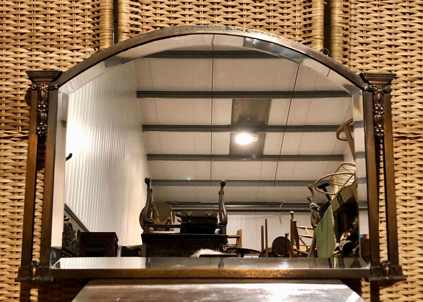 000558....Handsome Vintage Metal Overmantel Mirror