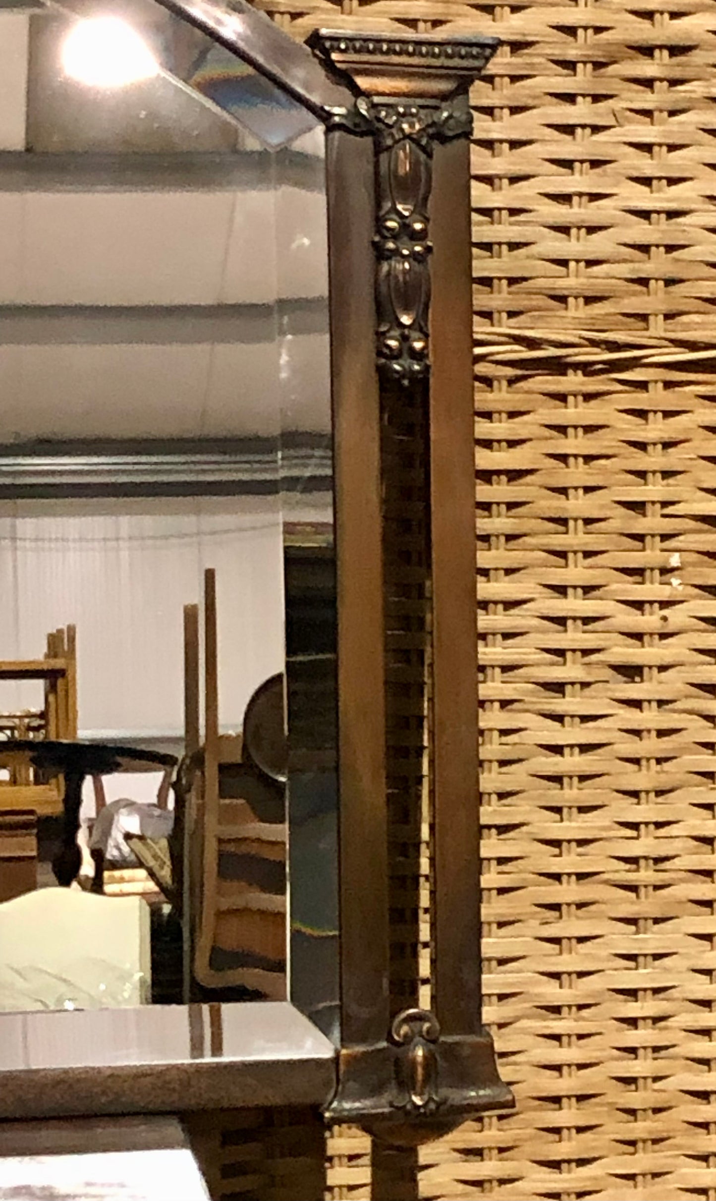 000558....Handsome Vintage Metal Overmantel Mirror