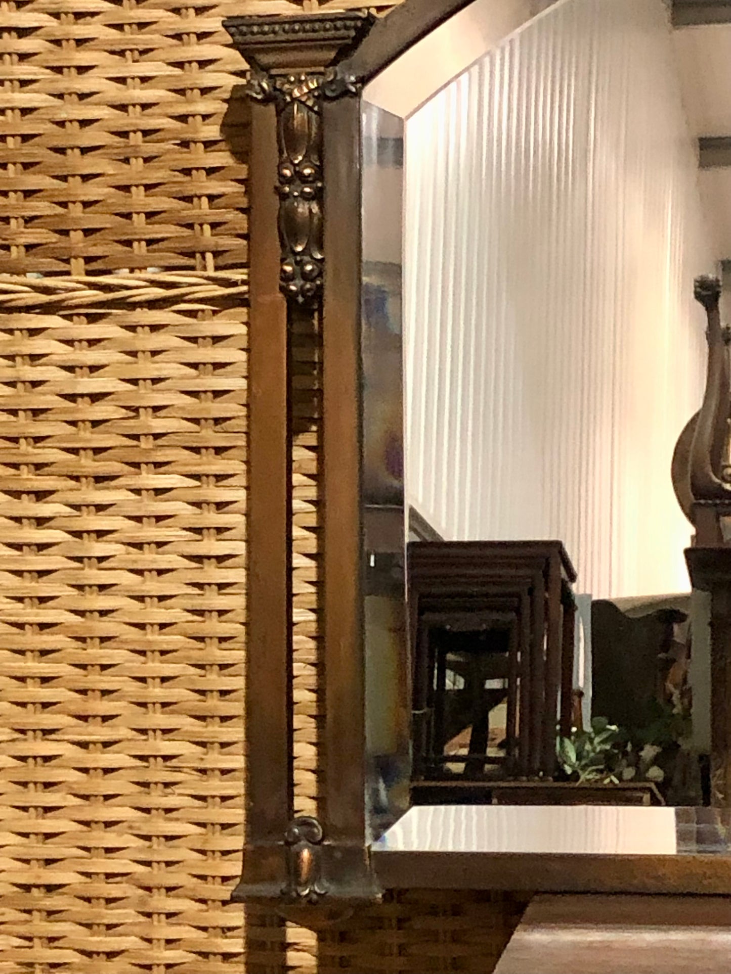 000558....Handsome Vintage Metal Overmantel Mirror