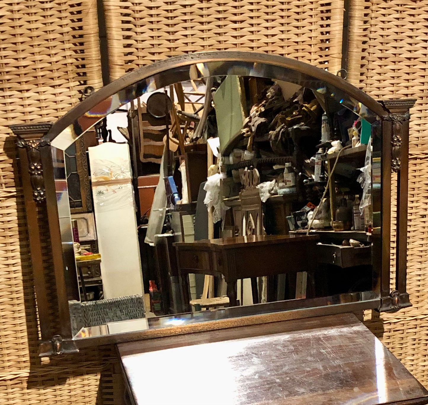 000558....Handsome Vintage Metal Overmantel Mirror