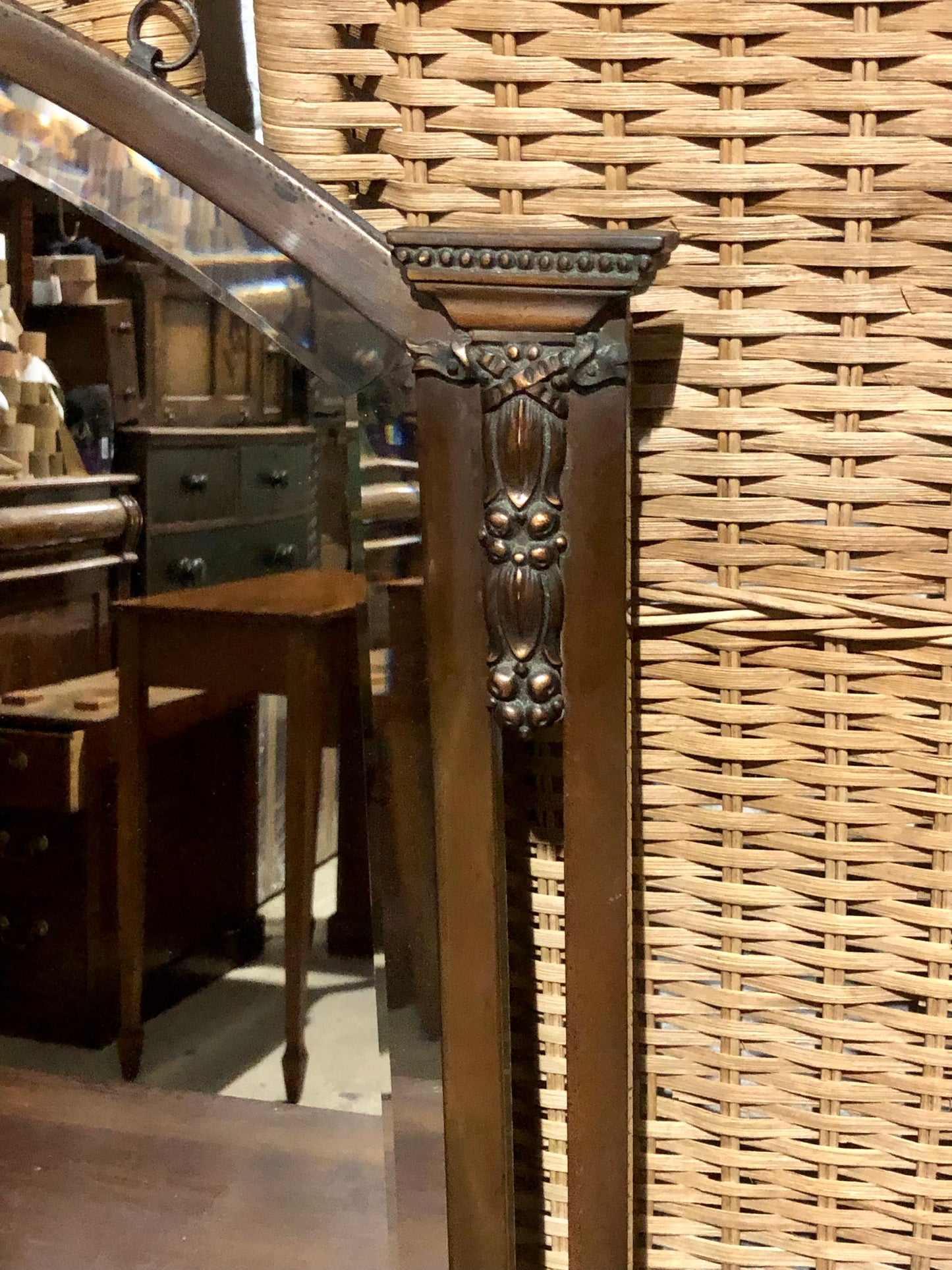 000558....Handsome Vintage Metal Overmantel Mirror