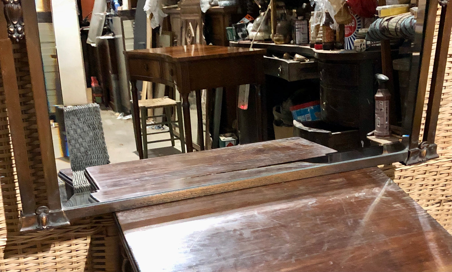 000558....Handsome Vintage Metal Overmantel Mirror