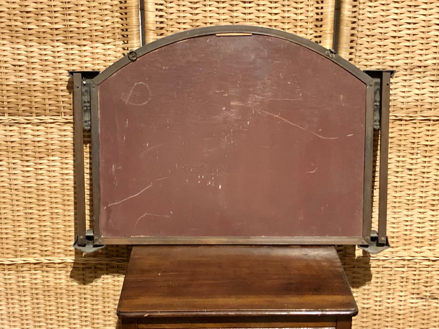 000558....Handsome Vintage Metal Overmantel Mirror