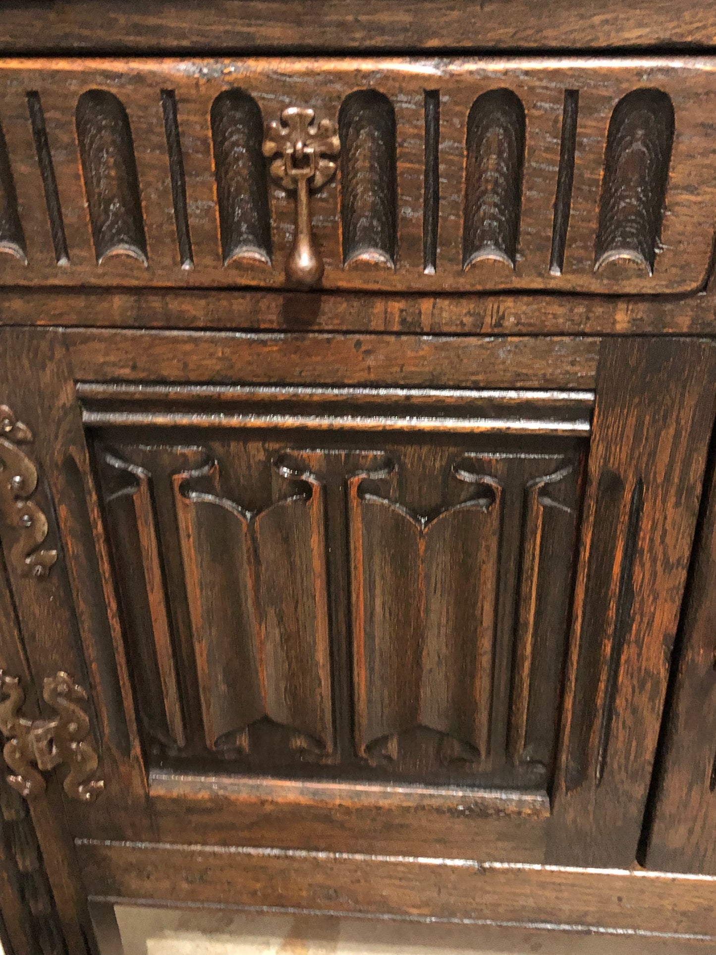 000719....Handsome Vintage Carved Oak Bureau / Writing Desk ( sold )